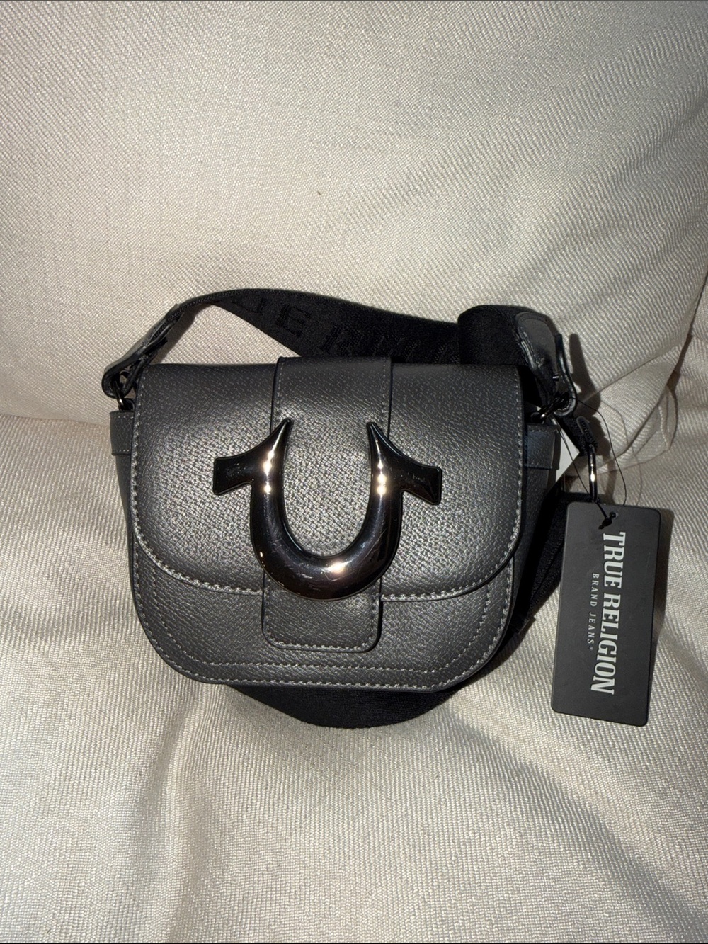 True Religion Black Mini Saddle Crossbody with Silver Horseshoe